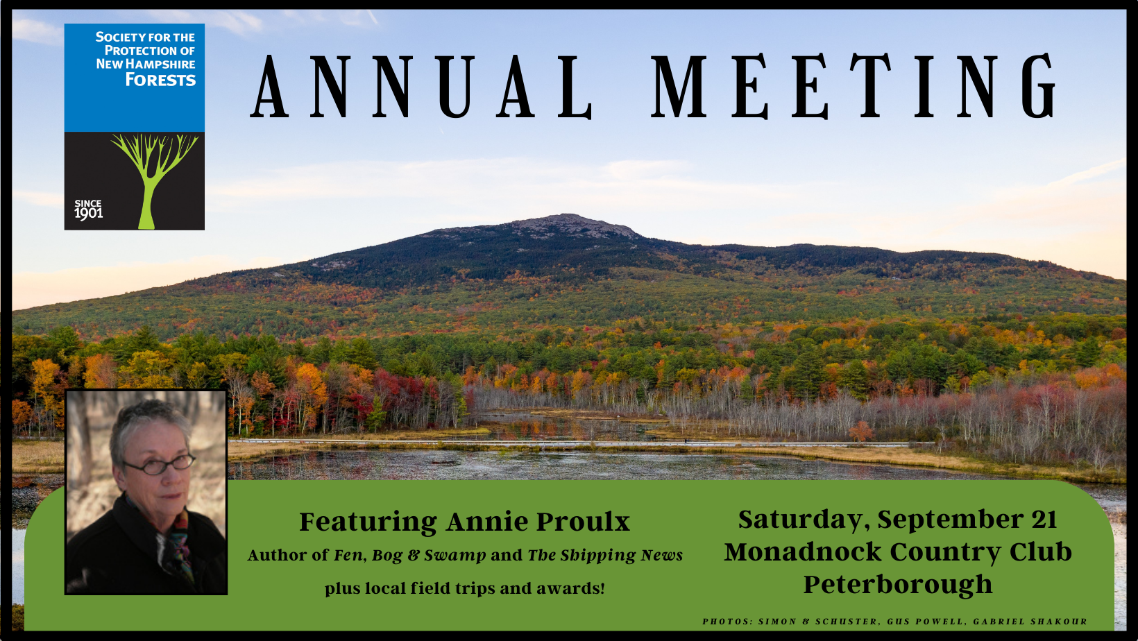 A photo of Monadnock and a photo of Annie Proulx on this ad.