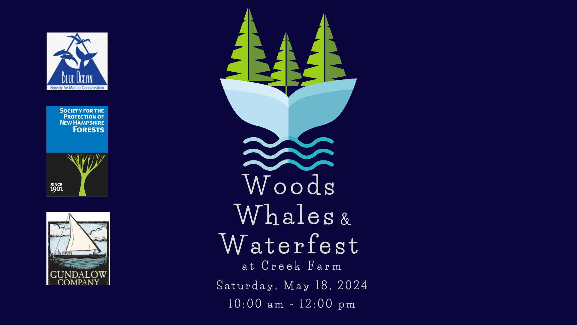 A whale tale with trees on top is the logo for the festival.